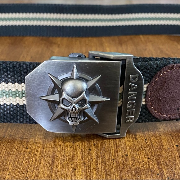 Skull Canvas Belt Men Metal Buckle Canvas Strap Belt Brand Tactics Woven Belt - Picture 3 of 5